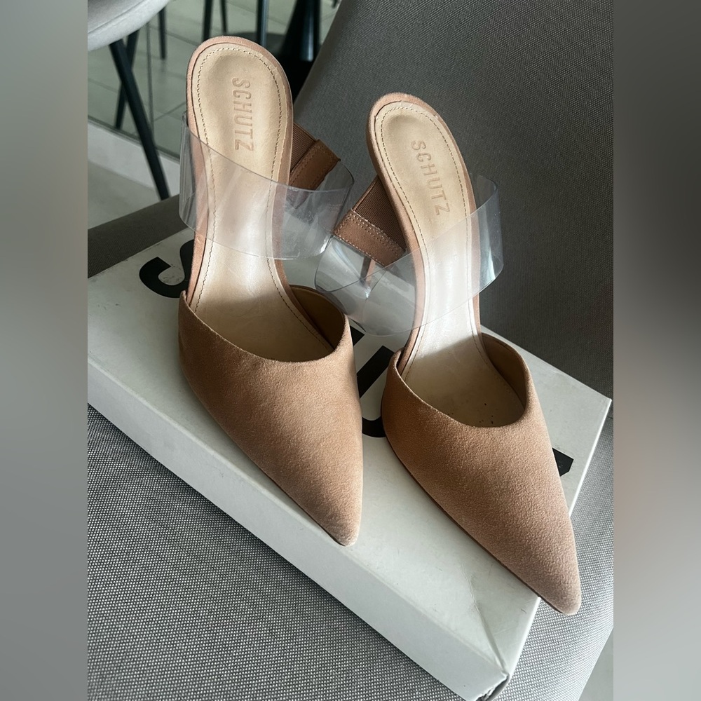 SCHUTZ Tan Women's Heels with Clear Strap